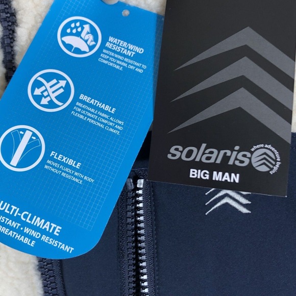 Solaris Vest 2XB Big Man Reversible Navy Cream Multi-Climate Sherpa Full Zip - Picture 11 of 14